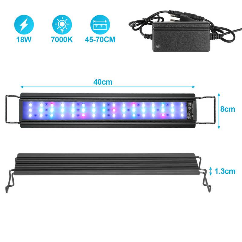 45-70 cm LED Aquarium Lampe Tank Leuchtet Unterwasser Beleuchtung Dimmbar 3 Lichtmodi mit Timer,18W