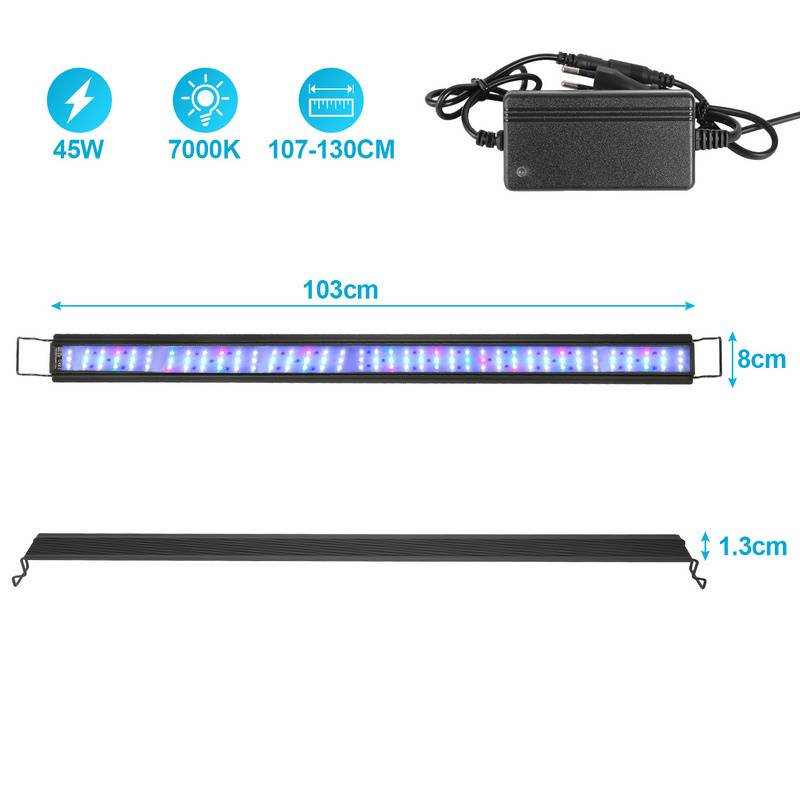 107-130 cm LED Aquarium Lampe Tank Leuchtet Unterwasser Beleuchtung Dimmbar 3 Lichtmodi mit Timer,45W