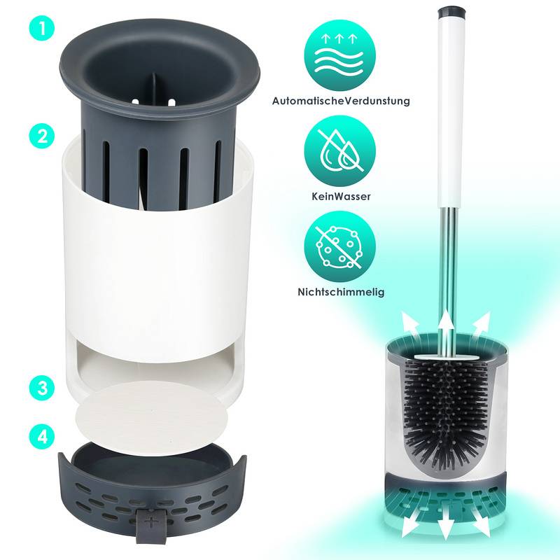 Toilettenbürste Silikon WC-Bürste Garnitur Wandhalter Bürste Klobürste mit Wandbefestigung 2 in 1