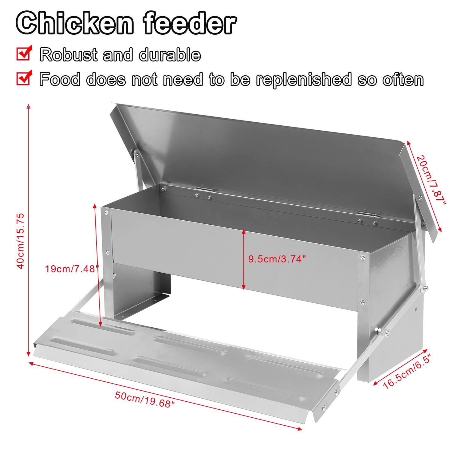 Futterautomat Hühner Hühnerfutterautomat für Geflügel, Wasserdicht und rattensicher aus Verzinkter Stahl 5KG Futterspender Futtertrog mit Automat