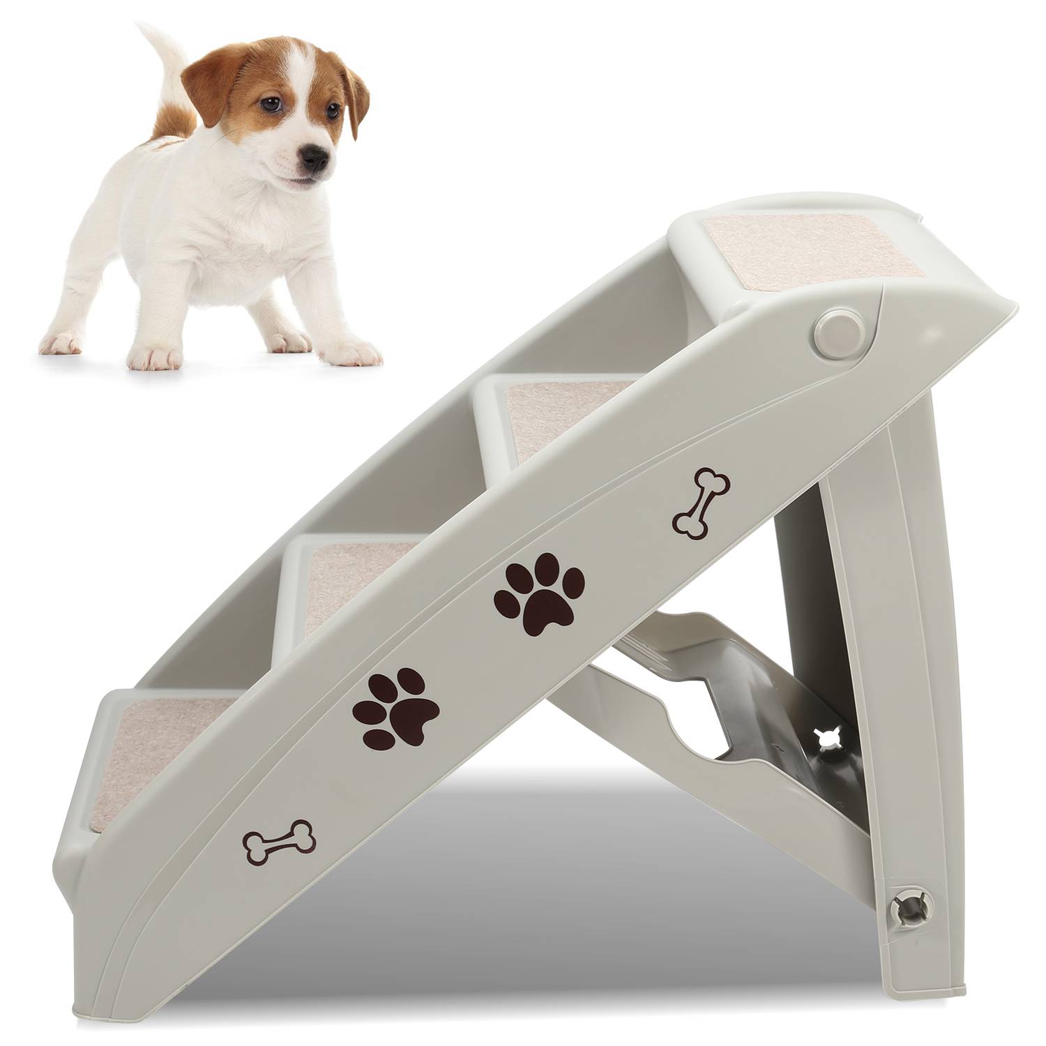 Klappbar Hundetreppe 4 Stufen Haustiertreppe Tiertreppe Hunderampe mit Rutschfesten Matte Für Haustiere bis zu 75 kg Kunststoff