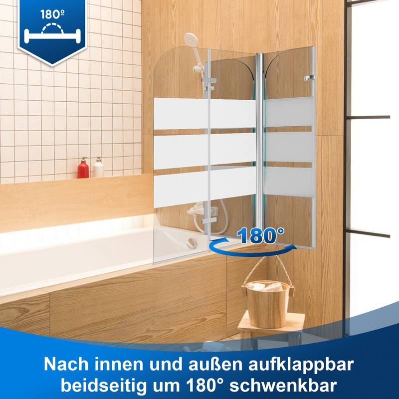Badewannenaufsatz faltbar Klar NANO Glas ESG 6mm Duschabtrennung für Badewannen 2-teilig faltbar 100*140CM weiß