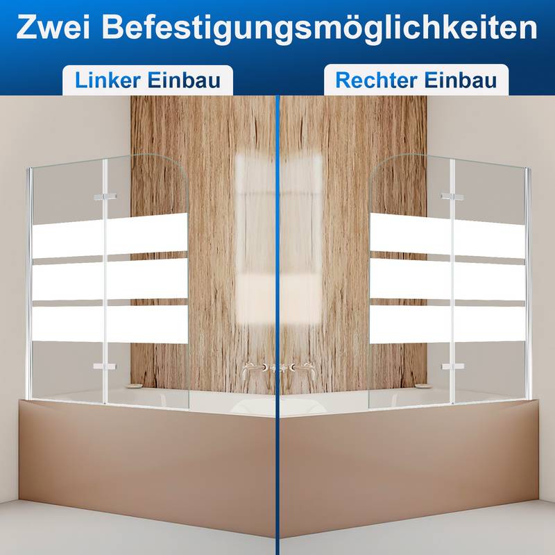 Badewannenaufsatz Duschwand Faltwand Badewanne Duschabtrennung aus 6mm NANO 180° ESG Klar Glas Rechts-und Links montierbar 2-teilig faltbar