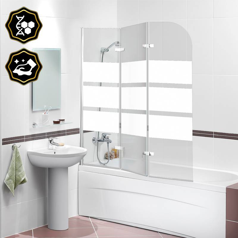 Badewannenaufsatz Faltwand Badewanne Duschabtrennung Duschwand aus 6mm NANO einfach-Reinigung Beschichtung 181° ESG Klar Glas 3-teilig faltbar