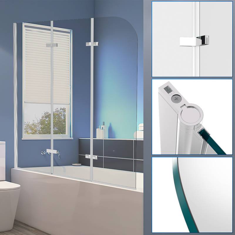 Badewannenaufsatz Duschwand Faltwand Badewanne Duschabtrennung aus 6mm NANO 180° ESG Klar Glas Rechts-und Links montierbar 3-teilig faltbar