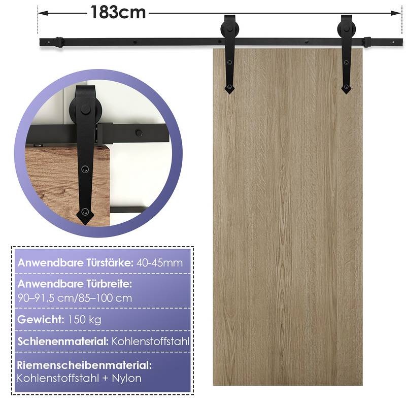 Schiebetürsystem Bodenführungsrolle Laufschiene Schiebetürbeschlag—Arrow—183cm