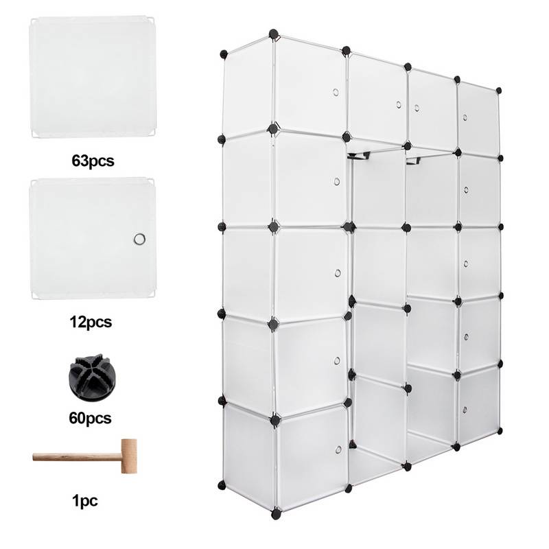 Regalsystem Kleiderschrank Kleiderschrank DIY Kunststoff Garderobe für Miethaus Stapelbar 20 Boxen/Weiß