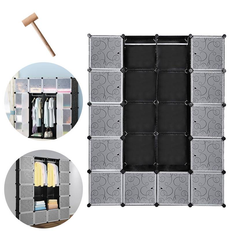 Regalsystem Kleiderschrank Kleiderschrank DIY Kunststoff Garderobe für Miethaus Stapelbar 20 Boxen/Dekor bedruckt