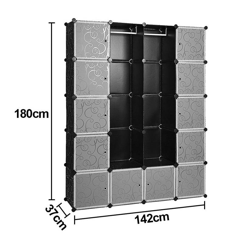 Regalsystem Kleiderschrank Kleiderschrank DIY Kunststoff Garderobe für Miethaus Stapelbar 20 Boxen/Dekor bedruckt