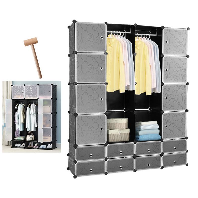 Regalsystem Kleiderschrank Kleiderschrank DIY Kunststoff Garderobe für Miethaus Stapelbar 16 Boxen/Dekor bedruckt