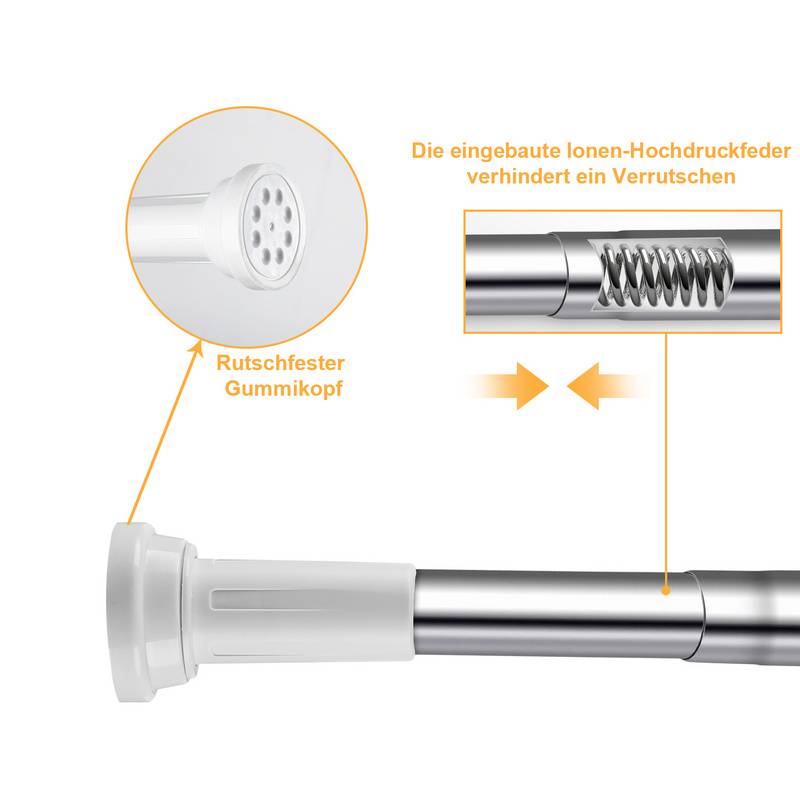 Duschvorhangstange Teleskopstange Edelstahl Klemmstange Ohne Bohren 110-200cm