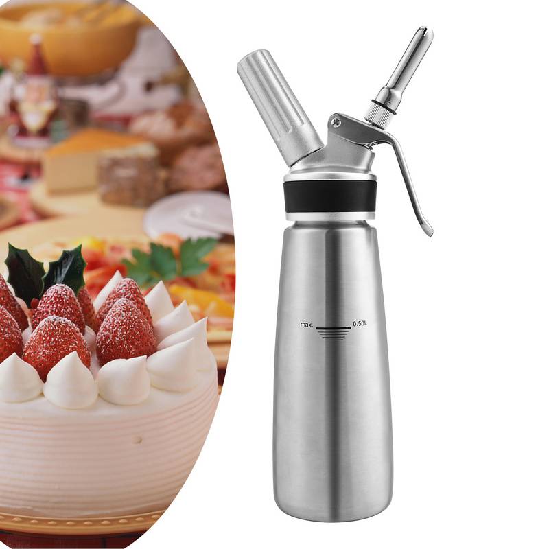 Sahnespender Edelstahl Sahnebereiter 500ml Sahnesyphon mit 3 Edelstahl Deko-Düsen Rostfrei Schlagsahne Dispenser Für Desserts Gebäck Sahne, Soßen