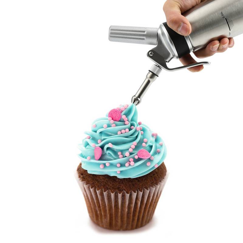 Sahnespender Edelstahl Sahnebereiter 500ml Sahnesyphon mit 3 Edelstahl Deko-Düsen Rostfrei Schlagsahne Dispenser Für Desserts Gebäck Sahne, Soßen