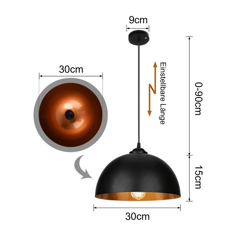 Pendelleuchte Pendelleuchte Durchmesser 30cm E27 Metall Moderne Lampe, ohne Leuchtmittel