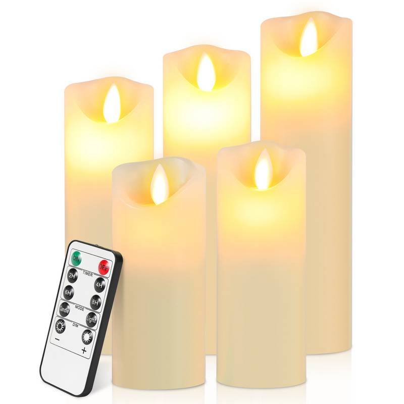 5x LED Kerzen Timer Kerze Flackernde Flamme mit Fernbedienung 5 Größen Dimmbar Elektrische Echtwachs Warmweiß