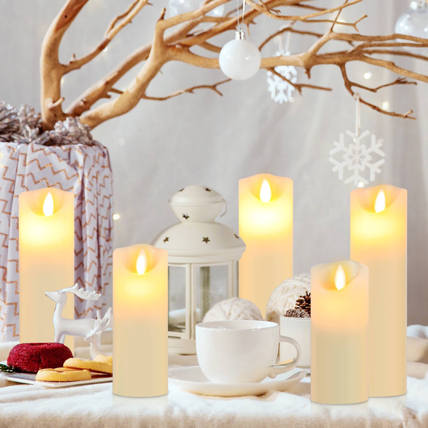 5x LED Kerzen Timer Kerze Flackernde Flamme mit Fernbedienung 5 Größen Dimmbar Elektrische Echtwachs Warmweiß