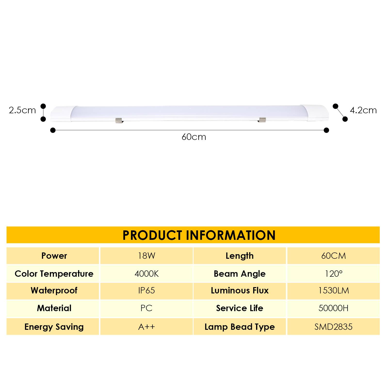 18W LED Feuchtraumleuchte Wannenleuchte 60cm 4000K Neutralweiß IP65 Wasserdicht Werkstattlampe Wasserfest Kellerlampe