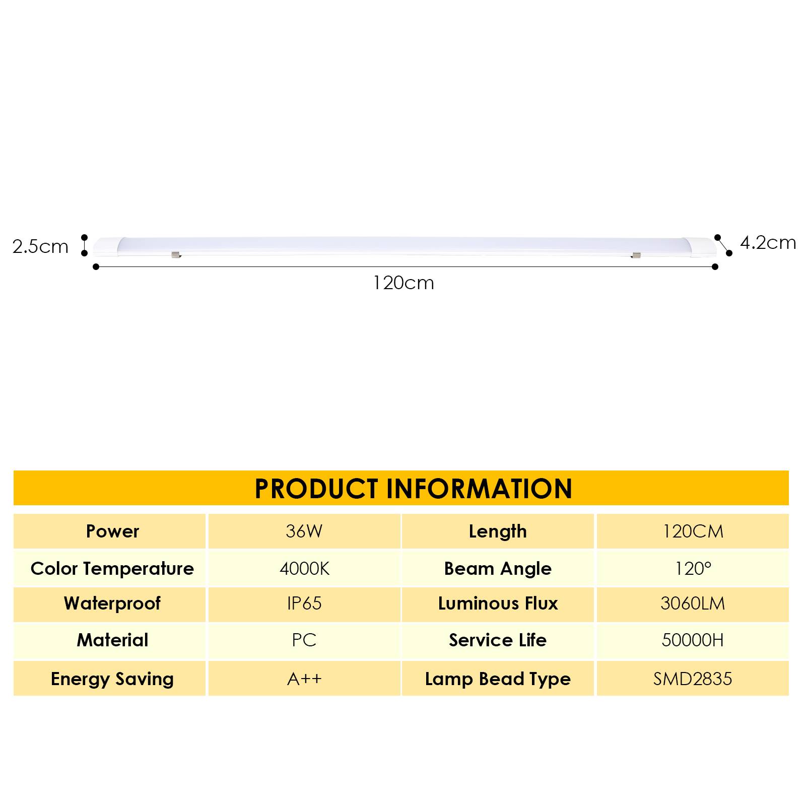 LED Feuchtraumleuchte 120CM 36W 3060LM Led Röhre Farbtemperatur einstellbar Werkstattlampe IP65 Wasserfest Kellerlampe
