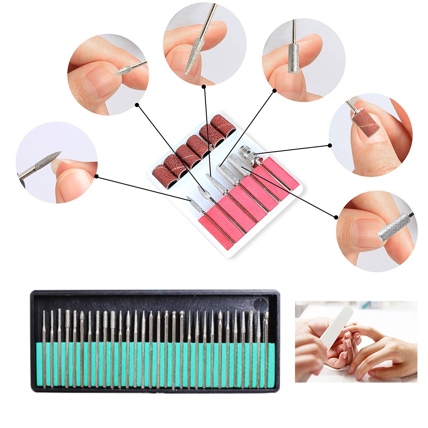 Nagelfräser Schleifgerät set Nailart Nagelschleifer Maniküre & Pediküre Set Nagelfräser Rosa