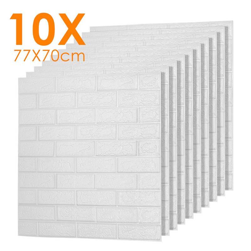 1 Set (10 Stk)große 3D wasserdichte Fliesen Ziegel Wand Aufkleber selbstklebende Schaum Panel 70x77cm Weiß