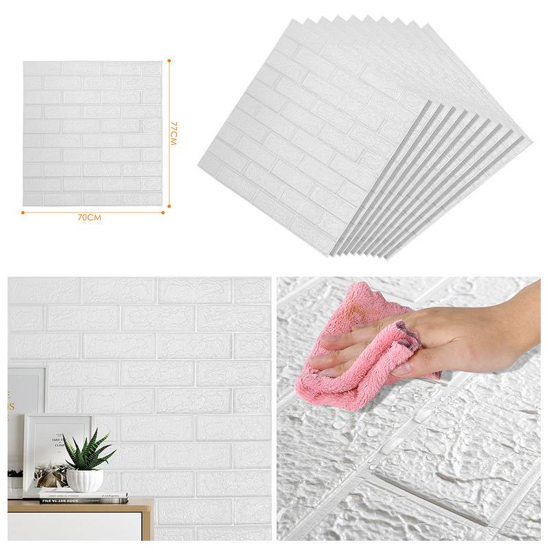 1 Set (50 Stk)große 3D wasserdichte Fliesen Ziegel Wand Aufkleber selbstklebende Schaum Panel 70x77cm Weiß