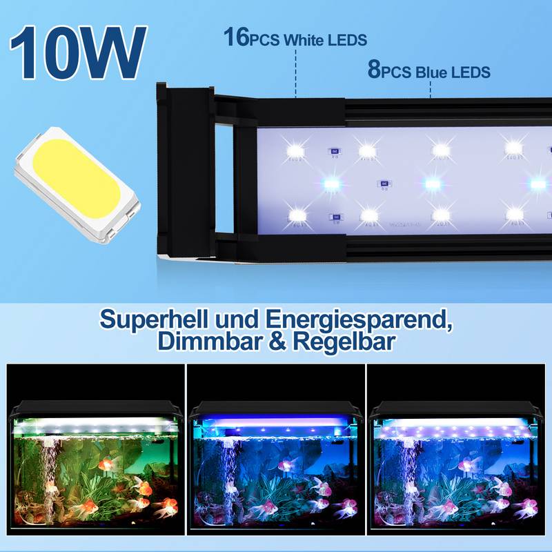 35-50cm LED Aquarium Beleuchtung Fisch Tank Lampe Vollspektrum Pflanzenlicht für Aquarienpflanzen Wachstum