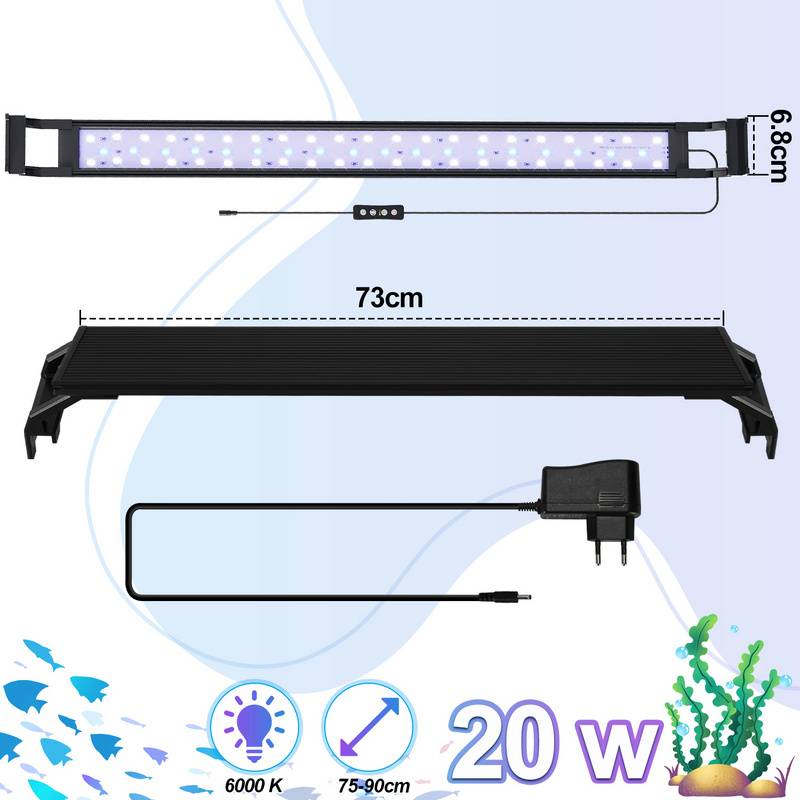 LED Aquarium Lampe 3 Lichtmodi Tank Leuchte Versenkbare Aquarien Beleuchtung mit Timer,75-90cm,20W