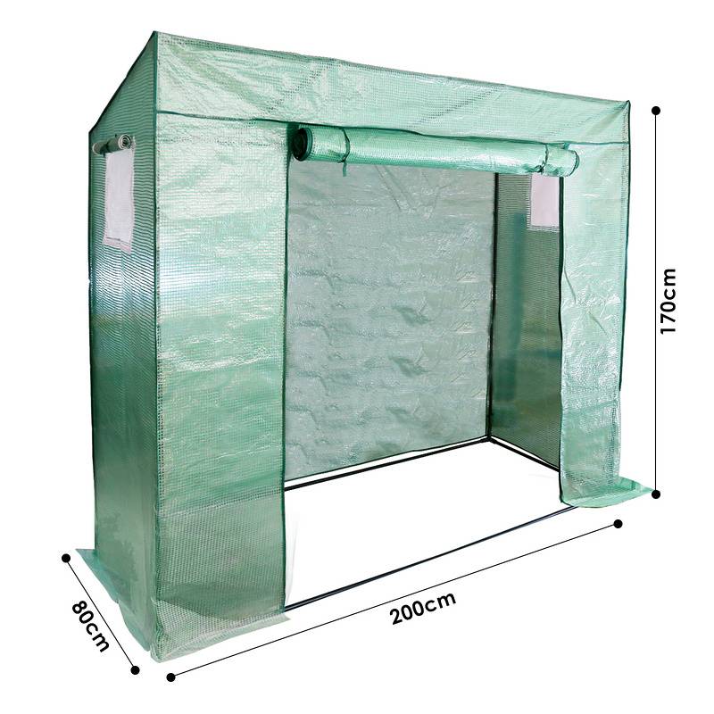 Foliengewächshaus Gewächshaus für Tomaten 200 x 80 x 170/140cm (LxBxH) , mit Gitternetzfolie und Fernster für Garten zur Aufzucht, Grün