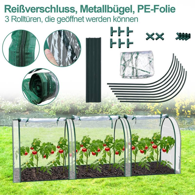 Foliengewächshaus, Gewächshaus, Treibhaus mit Tür, Frühbeet, Pflanzenhaus, Pflanzenaufzucht, Folie, Stahl, transparent, 270 x 90 x 90 cm