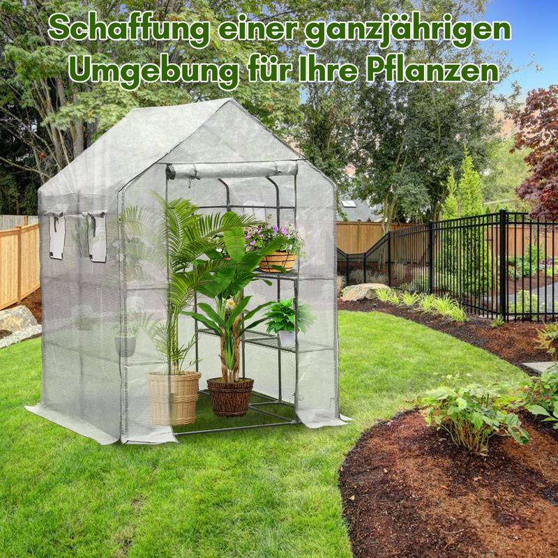 Foliengewächshaus Tomatengewächshaus 143x143x195 cm Gewächshaus Treibhaus,weiß Mehrweg