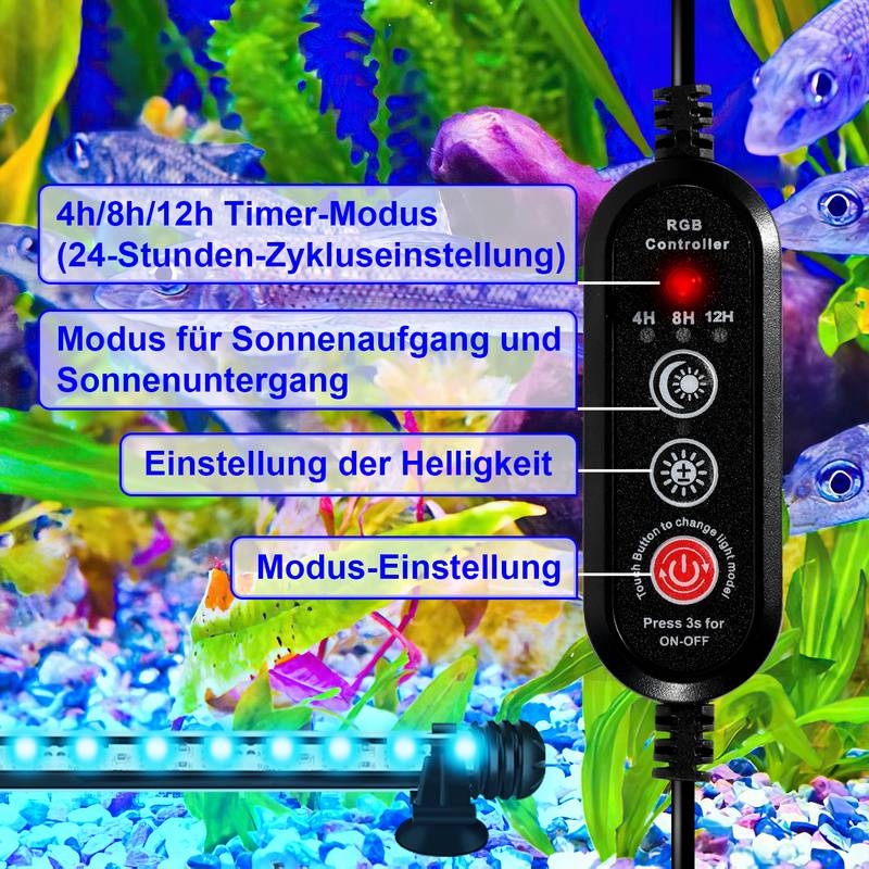 18.5cm LED Aquarium Beleuchtung IP67 Wasserfest RGB Licht Aufsetzleuchte Dimmbar Fisch Tank Unterwasser Lampe