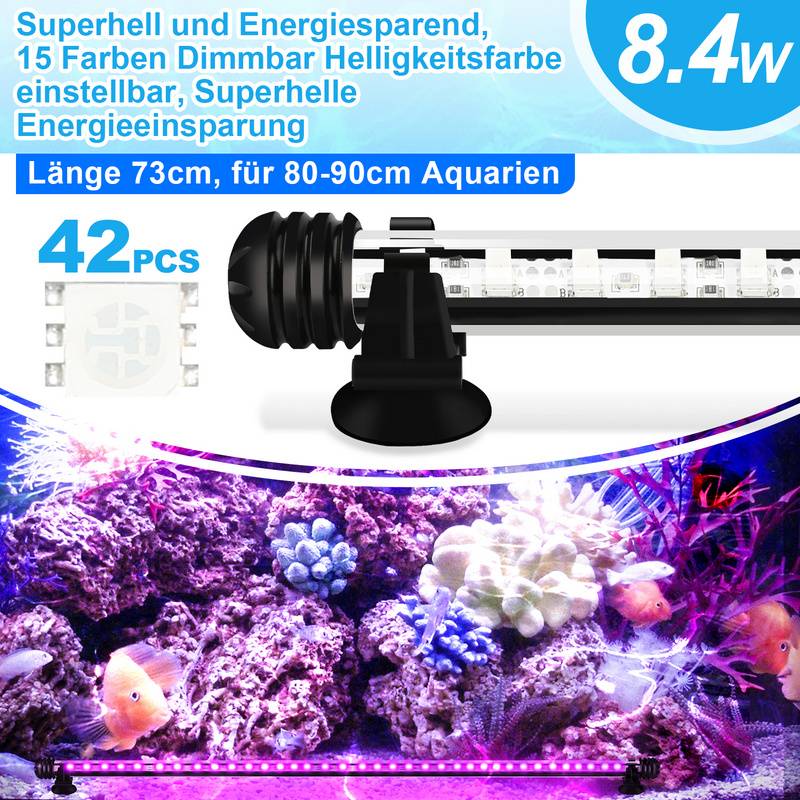 73cm LED Aquarium Beleuchtung IP67 Wasserfest RGB Licht Aufsetzleuchte Dimmbar Fisch Tank Unterwasser Lampe