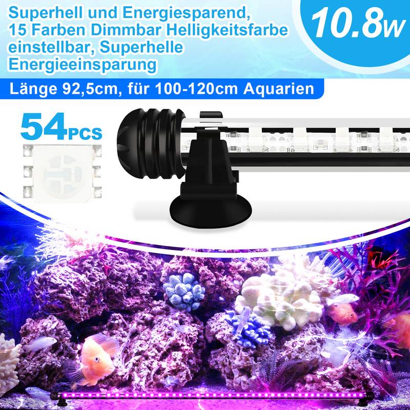 92.5cm LED Aquarium Beleuchtung IP67 Wasserfest RGB Licht Aufsetzleuchte Dimmbar Fisch Tank Unterwasser Lampe