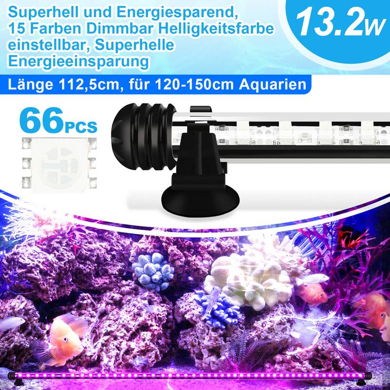 112,5 cm LED Aquarium Lampe Tank Leuchte RGB Dimmbar Unterwasser Beleuchtung mit Fernbedienung