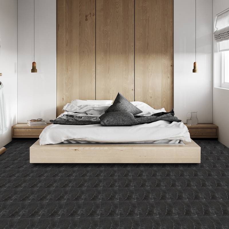 PVC Bodenbelag - Selbstklebende Fliesen - Betoneffekt - 30 cm x 30 cm x 1,5 mm - Dicke 1,5 mm - Schwarz -ca.1m² / 11 Fliesen