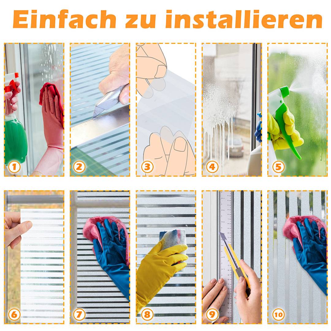 2x Fensterfolie 95% UV-Sonnenschutz Streifen Selbsthaftend Sichtschutzfolie Glasdekor (90x200cm)