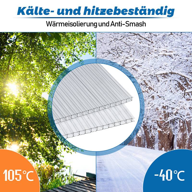 Polycarbonat Hohlkammerstegplatten 4mm Stärke Doppelstegplatte Gewächshausplatte14x Polycarbonat Hohlkammerstegplatten 4mm,10,25 m² Doppelstegplatt