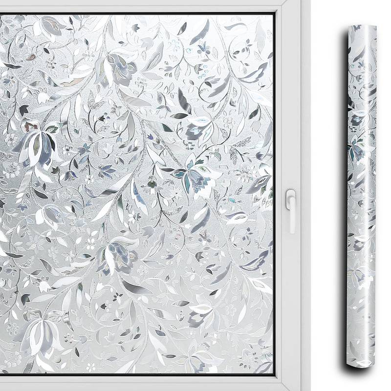 2x Fensterfolie 95% UV-Sonnenschutz Streifen Selbsthaftend Sichtschutzfolie Glasdekor (Blumenmuster,60x200cm)
