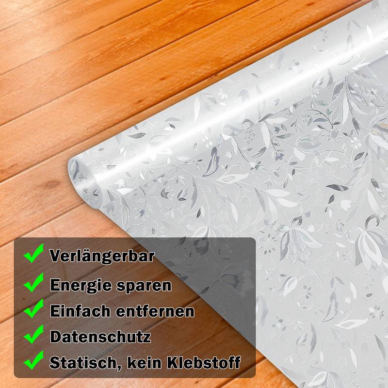 2x Fensterfolie 95% UV-Sonnenschutz Streifen Selbsthaftend Sichtschutzfolie Glasdekor (Blumenmuster,60x200cm)