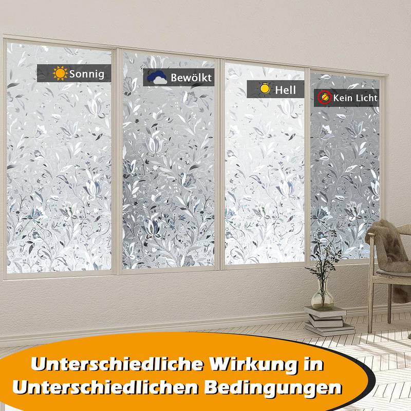 2x Fensterfolie 95% UV-Sonnenschutz Streifen Selbsthaftend Sichtschutzfolie Glasdekor (Blumenmuster,60x200cm)