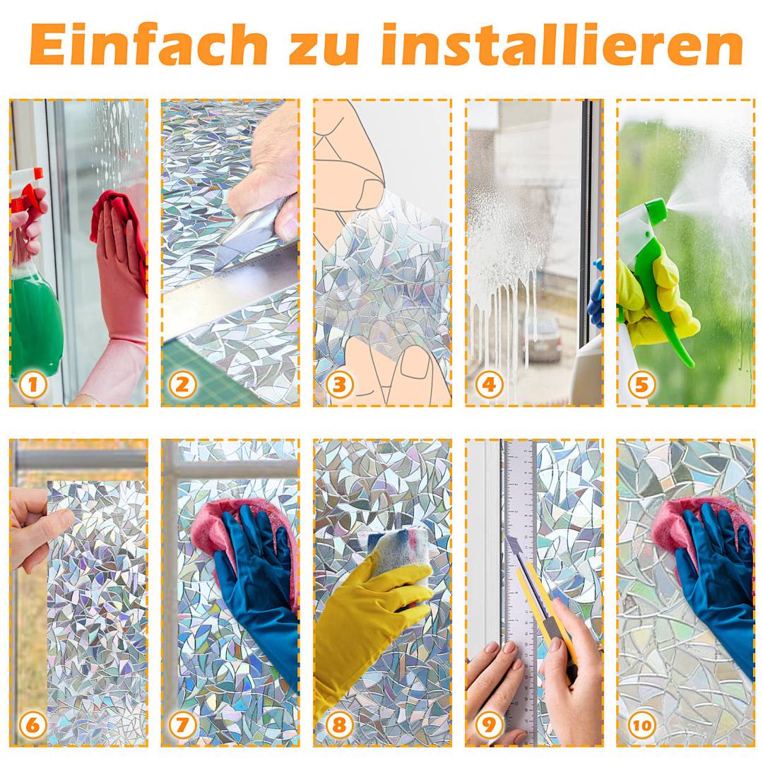 2x Fensterfolie 95% UV-Sonnenschutz Streifen Selbsthaftend Sichtschutzfolie Glasdekor (3D-Laser,60x200cm)