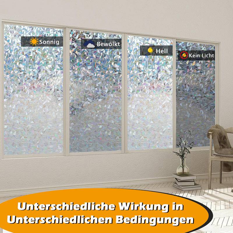 2x Fensterfolie 95% UV-Sonnenschutz Streifen Selbsthaftend Sichtschutzfolie Glasdekor (3D-Laser,60x200cm)