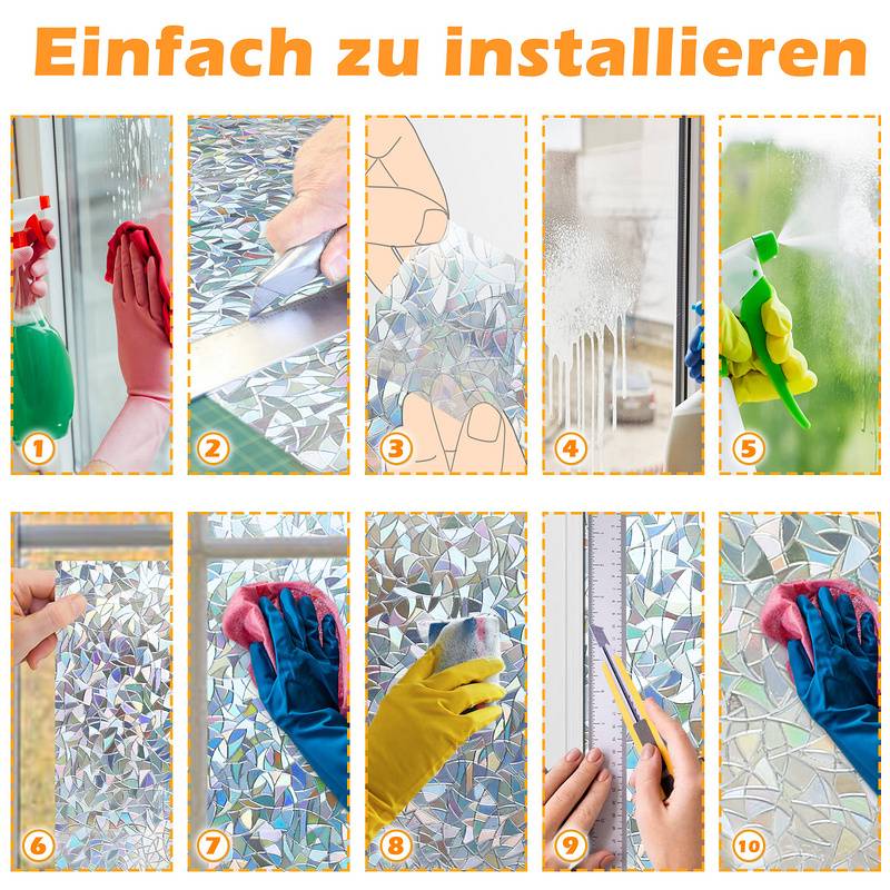 2x Fensterfolie 95% UV-Sonnenschutz Streifen Selbsthaftend Sichtschutzfolie Glasdekor (3D-Laser,60x200cm)