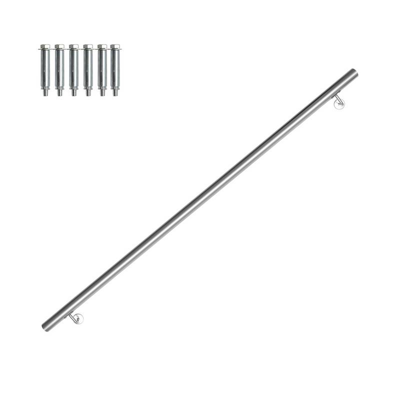 Edelstahl Handlauf Geländer matt, runde Treppe, innen und außen, Ø 42 mm, Treppengeländer mit Bügel, silber 200 cm