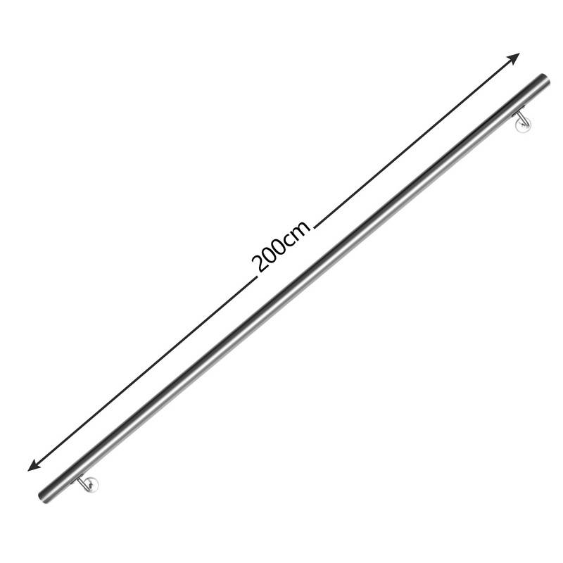 Edelstahl Handlauf Geländer matt, runde Treppe, innen und außen, Ø 42 mm, Treppengeländer mit Bügel, silber 200 cm
