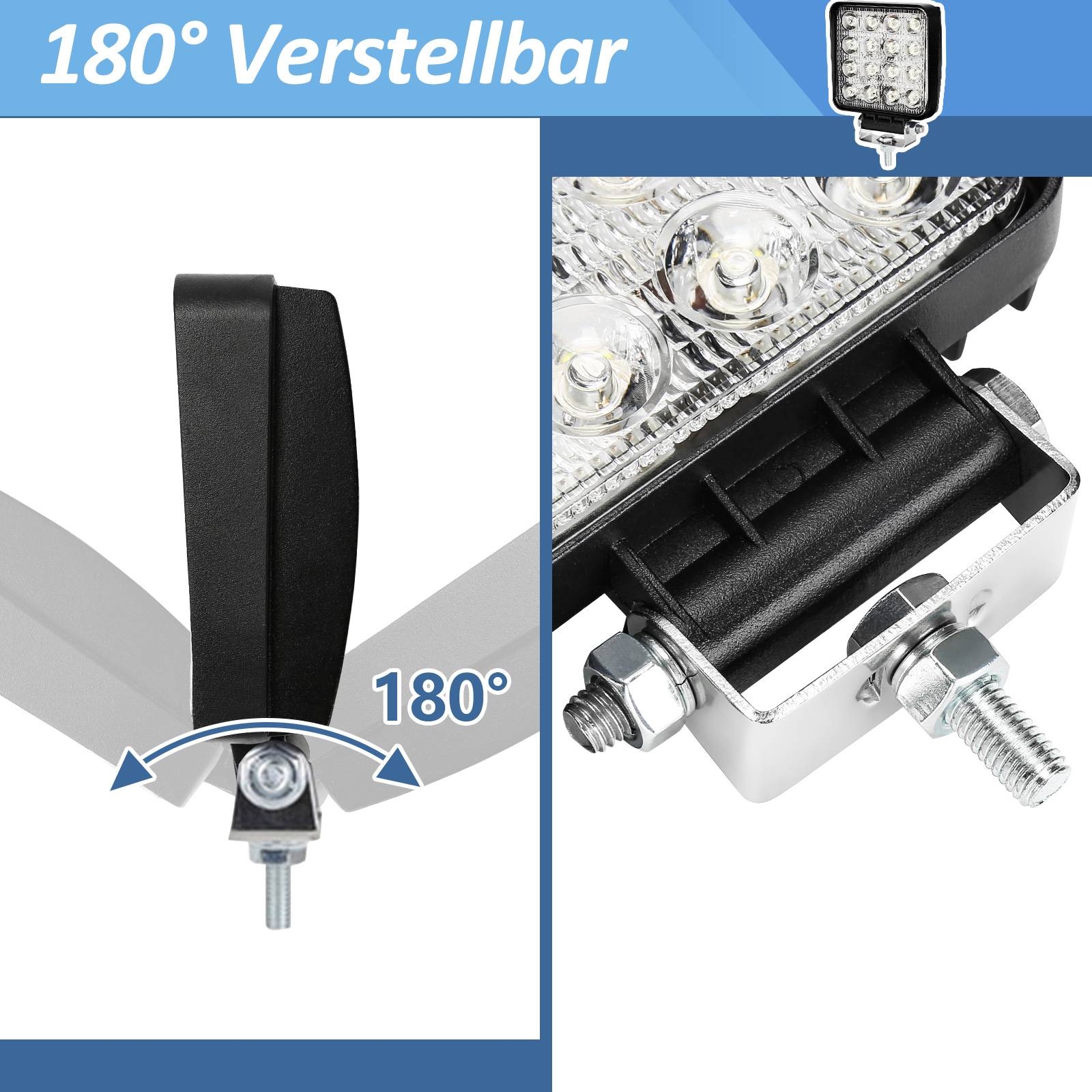 6 Stück LED Arbeitsleuchte LED Arbeitsscheinwerfer 48W 10-30V DC KFZ Scheinwerfer IP67 Offroad JEEP, Halogen, Neutralweiss, Leistungsstarkes Licht