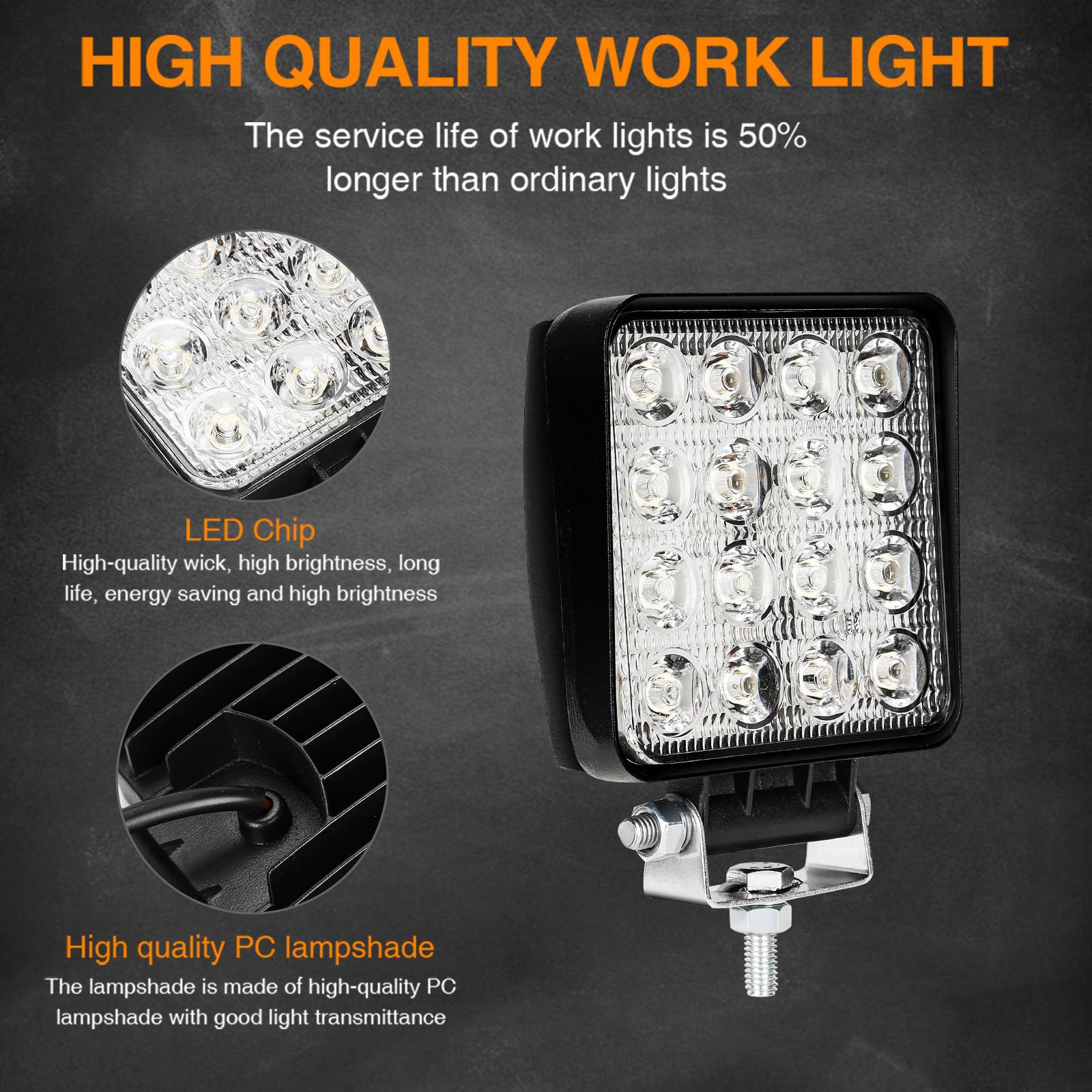 2 Stück LED Arbeitsleuchte LED Arbeitsscheinwerfer 48W 10-30V DC KFZ Scheinwerfer IP67 Offroad JEEP, Halogen, Neutralweiss, Leistungsstarkes Licht