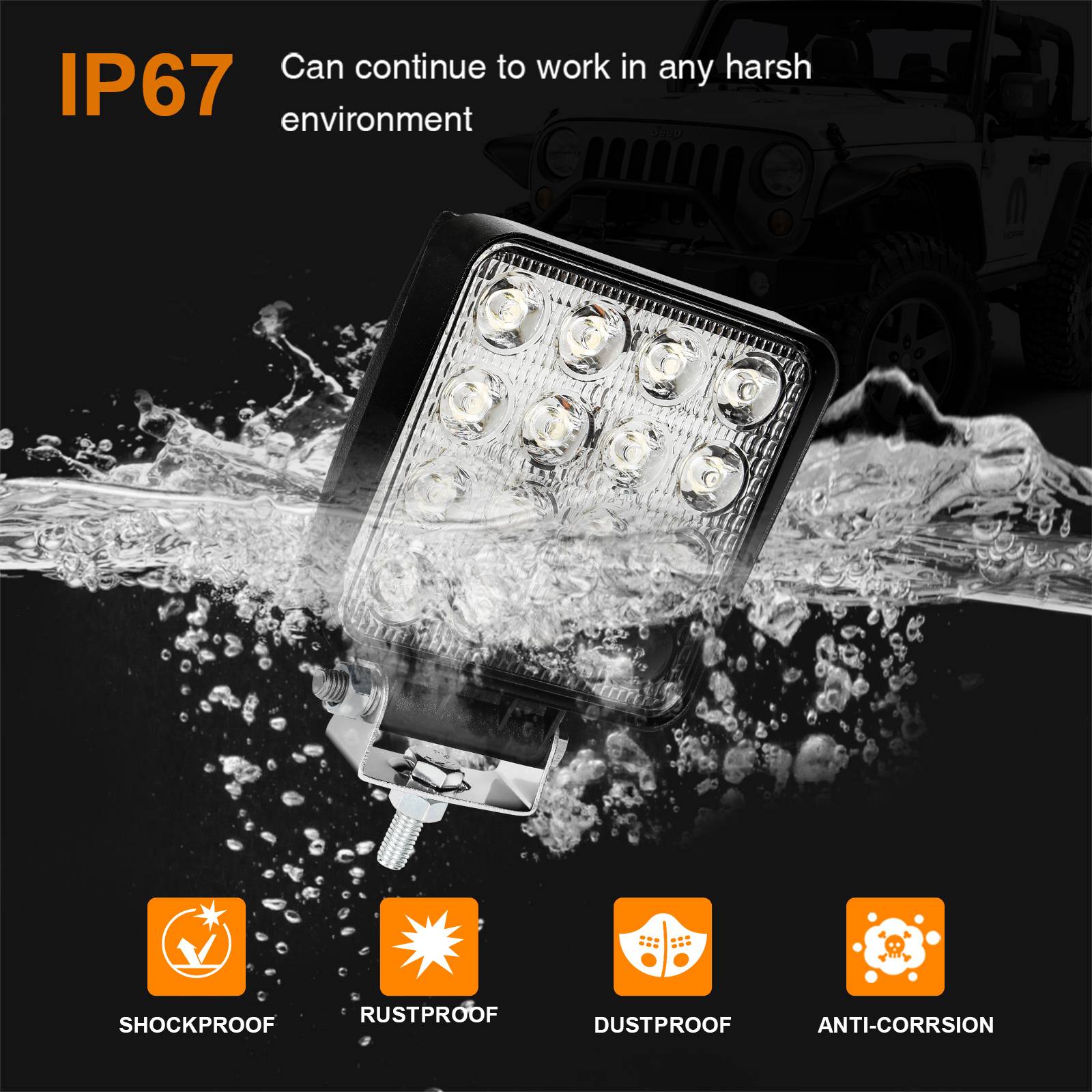 10 Stück LED Arbeitsleuchte LED Arbeitsscheinwerfer 48W 10-30V DC KFZ Scheinwerfer IP67 Offroad JEEP, Halogen, Neutralweiss, Leistungsstarkes Licht