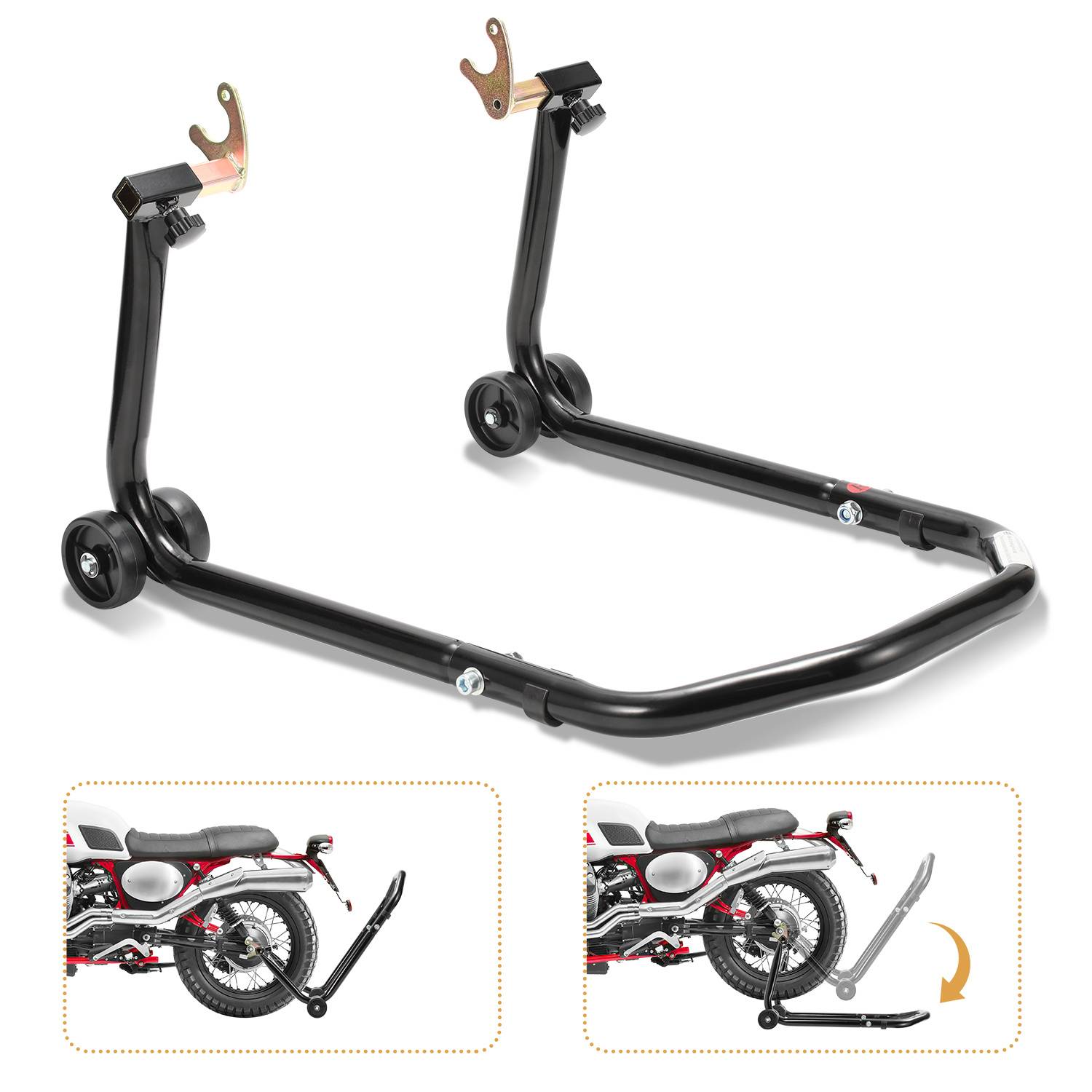 SWANEW Motorradständer einstellbare Motorradwippe für Hinterrad Transportständer Schwarz