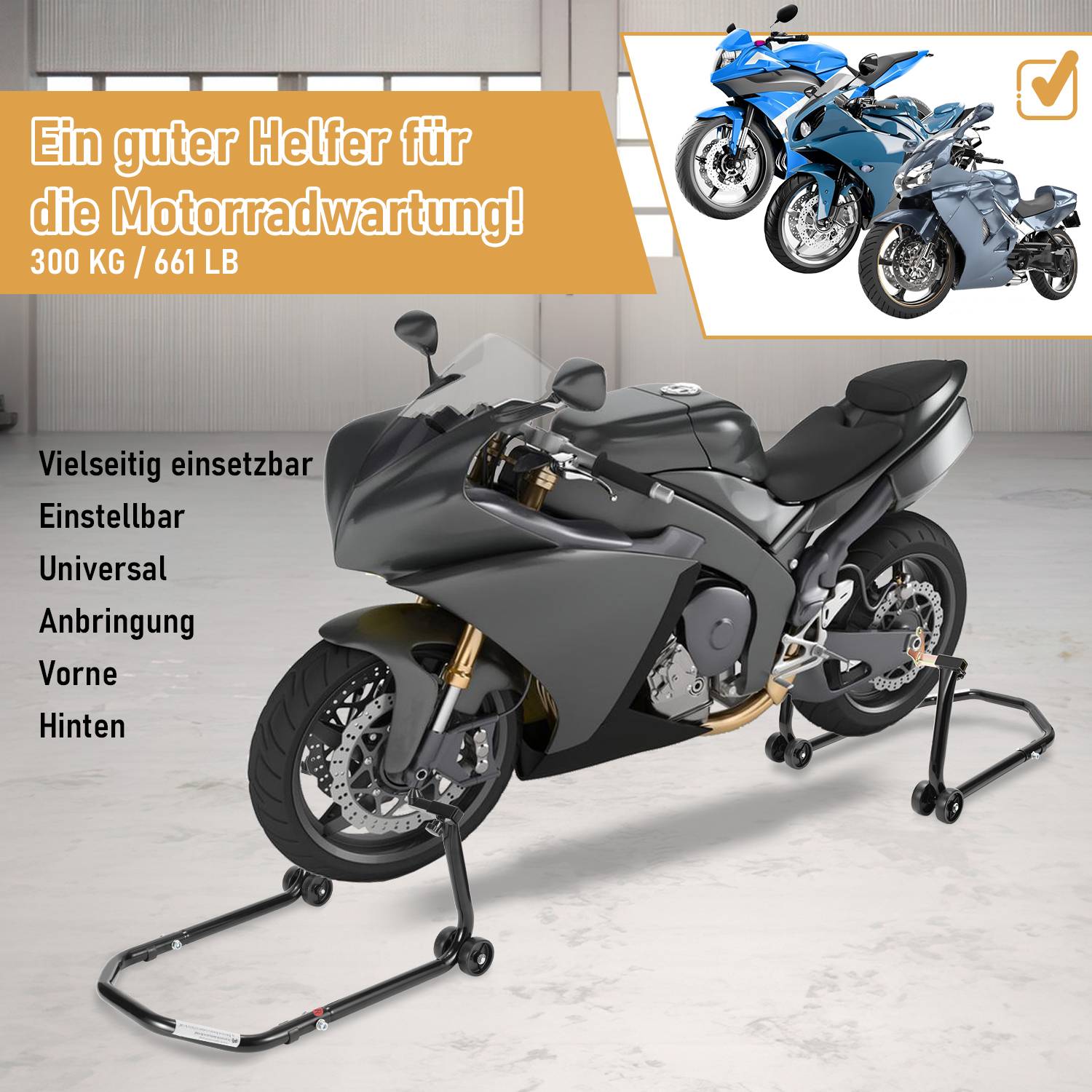 2x Motorradständer Verstellbare Vorder- und Hinterradständer, hauptsächlich Transportständer, für fast alle Motorräder
